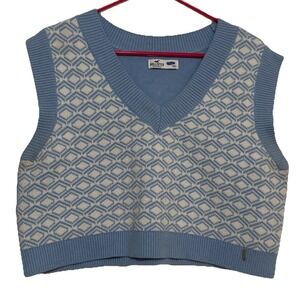 HOLLISTER Light Blue Pattern Sweater Vest School Girl Hipster V Neck Sz Medium